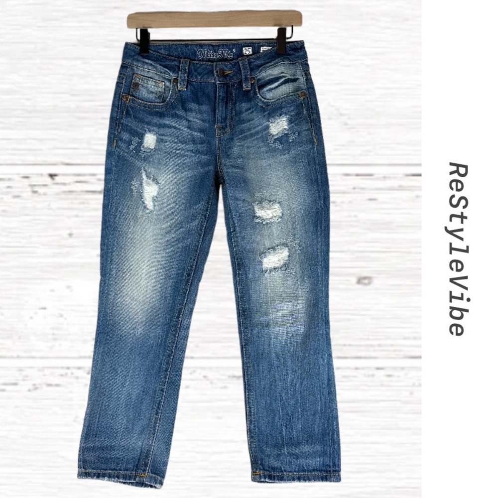 MISS ME Women’s Size 25 Denim Jeans Boyfriend Capri Fit Style Cotton Distressed